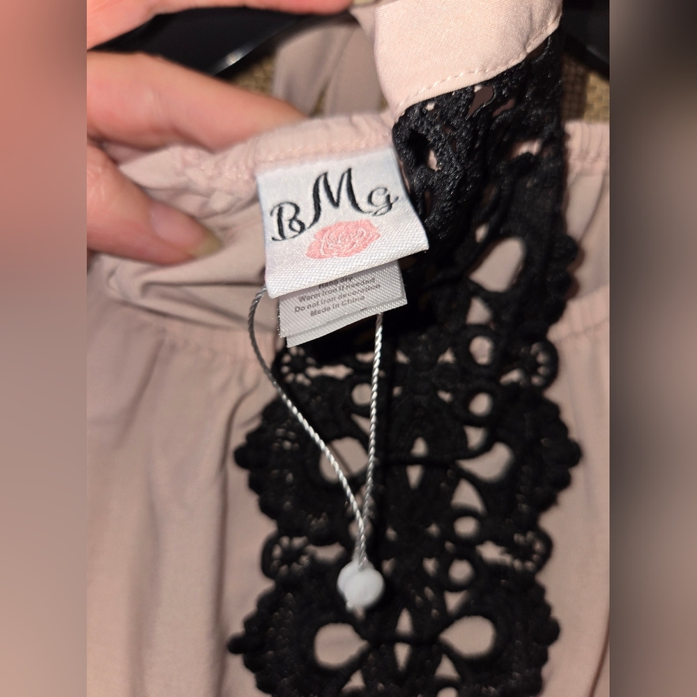 Women's Women's Mia Belle Girls Top Pink  with Black Lace Halter Size Small - Picture 5 of 8